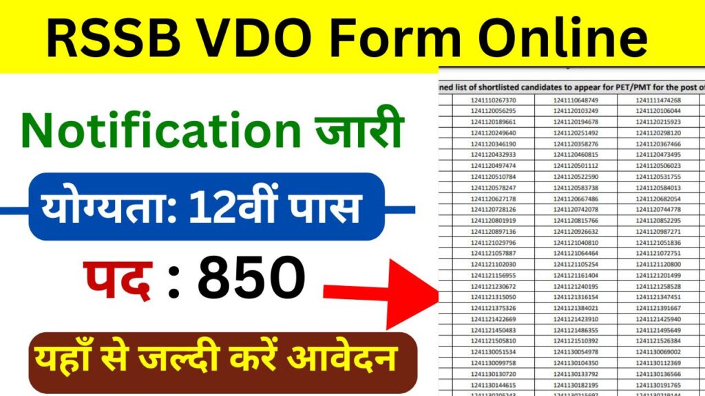 RSSB VDO Form Online - राजस्थान में वीडीओ पद के लिए भर्ती का नोटिफिकेशन जारी, आवेदन शुरू जानिए फॉर्म भरने की पूरी प्रिक्रिया